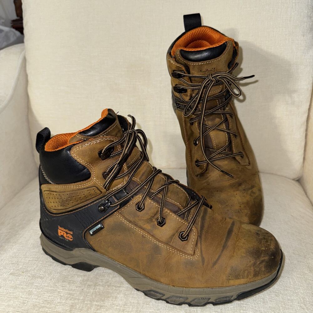 TIMBERLAND Mens 11 M PRO481 WORK BOOTS Brown Composite Toe Waterproof